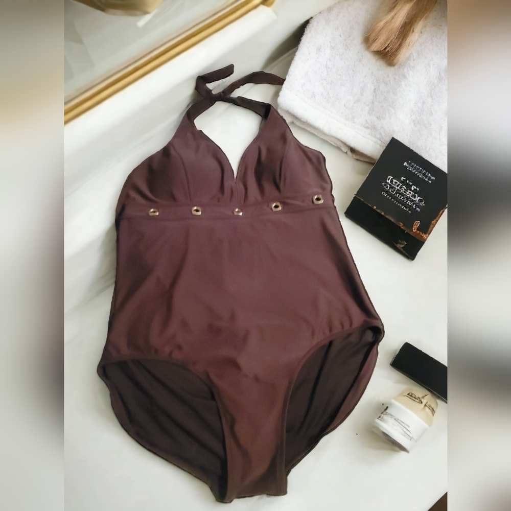 Halter style bathing suit brown size 3x